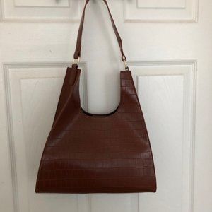Brown Faux Crocodile Shoulder Bag
